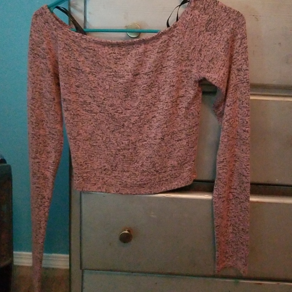 Pink and black off shoulder crop top